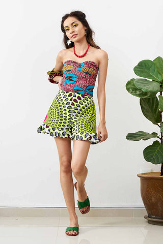 Bolade White Shorts Ankara Wax Print OliveAnkara