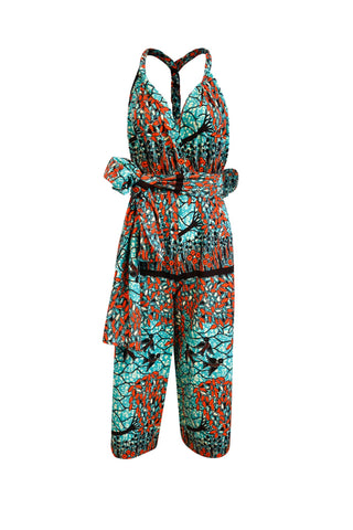 Chinwe Culotte Infinity Jumpsuit Ankara Wax Print OliveAnkara