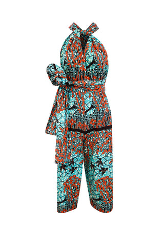 Chinwe Culotte Infinity Jumpsuit Ankara Wax Print OliveAnkara