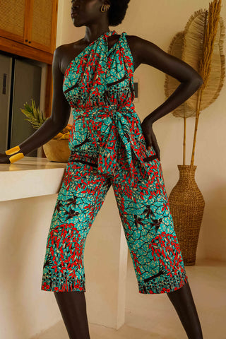 Chinwe Culotte Infinity Jumpsuit Ankara Wax Print OliveAnkara
