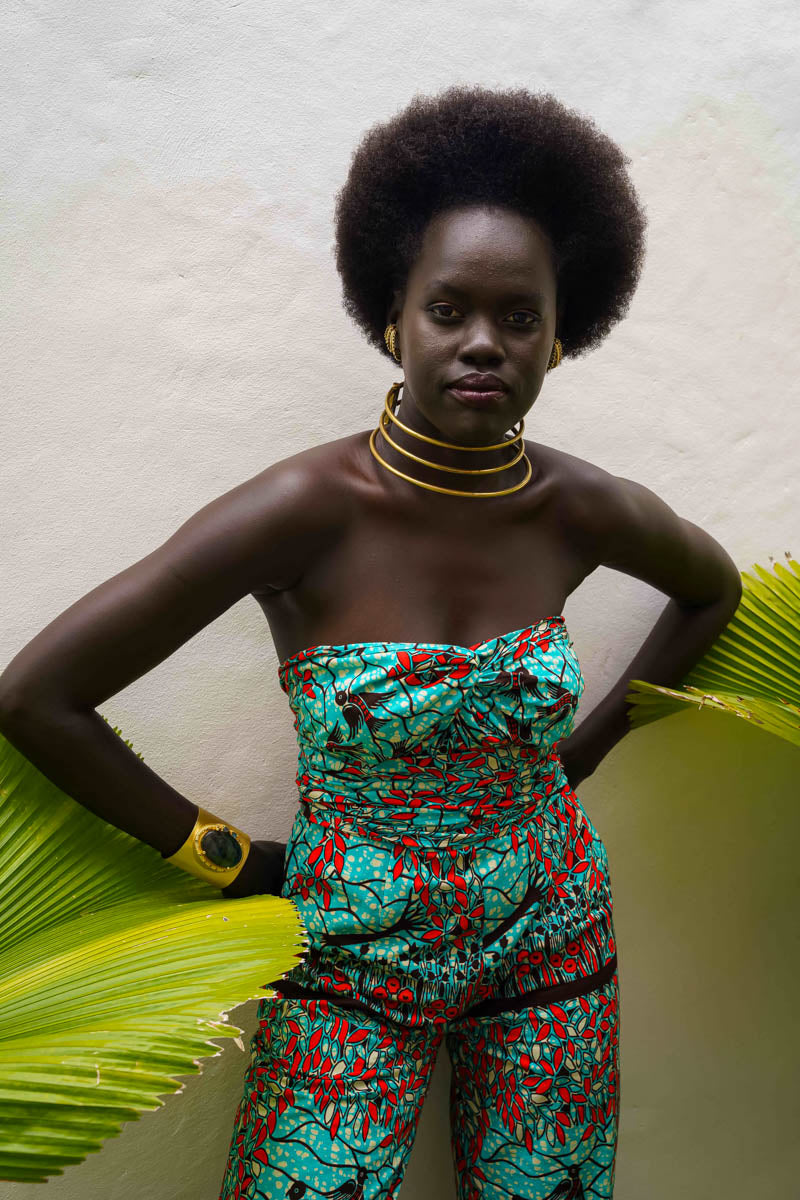 Chinwe Culotte leg Infinity Jumpsuit - Cyan/Orange Fallen Tree Print |TROPICANA