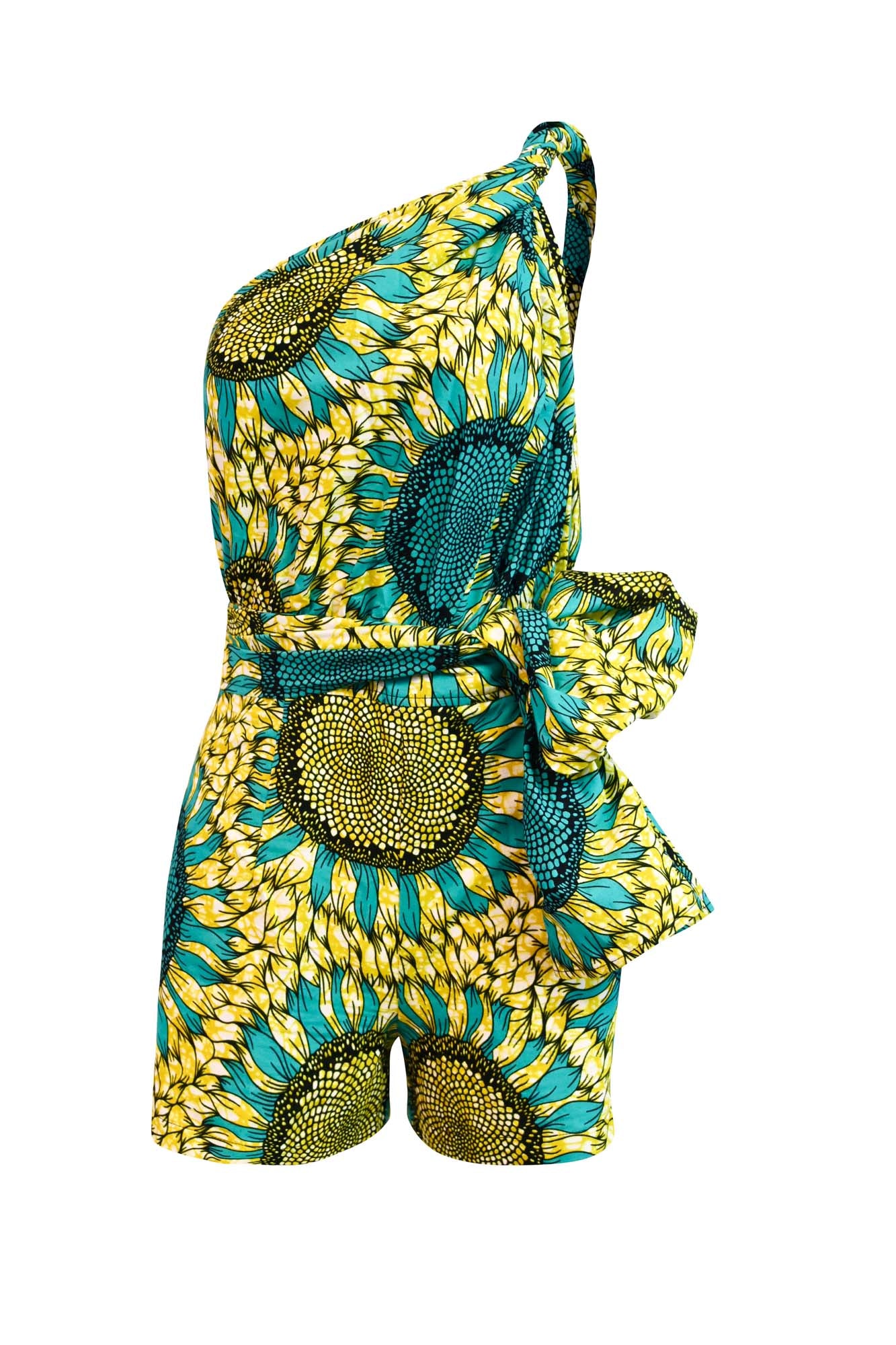 Chinwe Shorts Infinity Romper - Yellow/Green Sunflower Print |TROPICANA