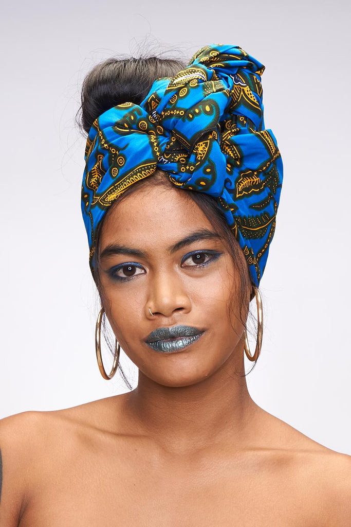 Efe Blue Headwrap Ankara Wax Print OliveAnkara