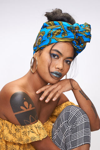 Efe Blue Headwrap Ankara Wax Print OliveAnkara