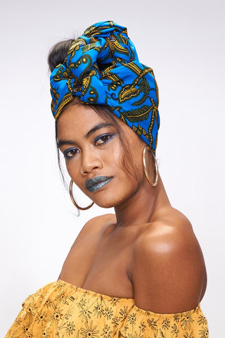 Efe Blue Headwrap Ankara Wax Print OliveAnkara
