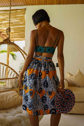 Imani Wrap Skirt Ankara Wax Print OliveAnkara