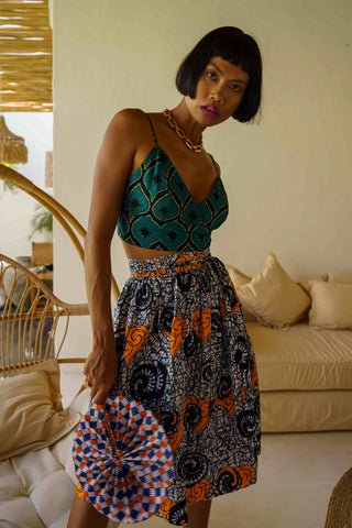 Imani Wrap Skirt Ankara Wax Print OliveAnkara