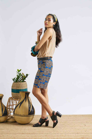 Kelechi Unisex Shorts Ankara Wax Print OliveAnkara