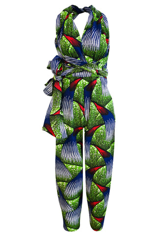 Chinwe Pants Infinity JUMPSUIT Ankara Wax Print OliveAnkara