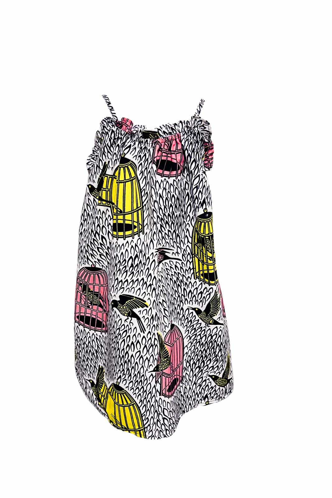 Lana Strappy Dress - White/Pink/Yellow You Fly, I fly Print