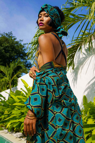 Makena Maxi Afromono Ankara Wax Print OliveAnkara