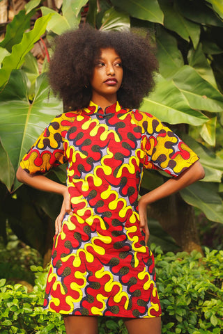 Ameerah Ankara Wax Fabric Cheongsam Dress OliveAnkara