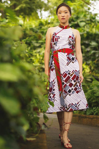 Dumi Cheongsam Dress Ankara Wax Fabric OliveAnkara
