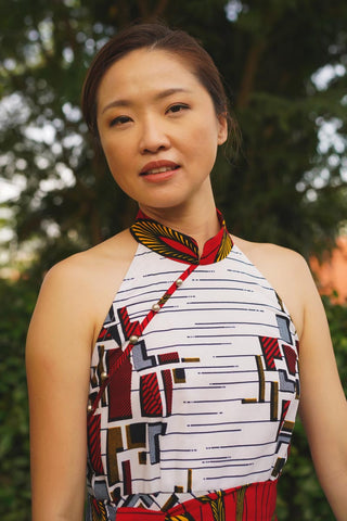 Dumi Cheongsam Dress Ankara Wax Fabric OliveAnkara