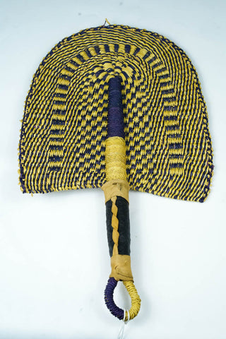 Hand Woven African Hand Fan with Leather Handles