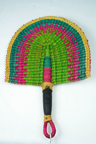 Hand Woven African Hand Fan with Leather Handles