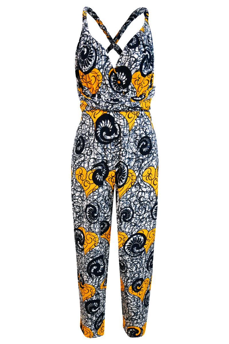 Chinwe Tapered leg Infinity Jumpsuit - Saffron Swirls Print |TROPICANA