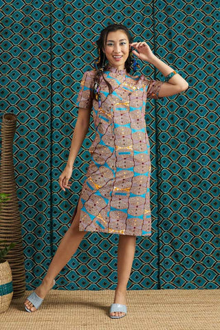 Kara Cheongsam Ankara Wax Print OliveAnkara