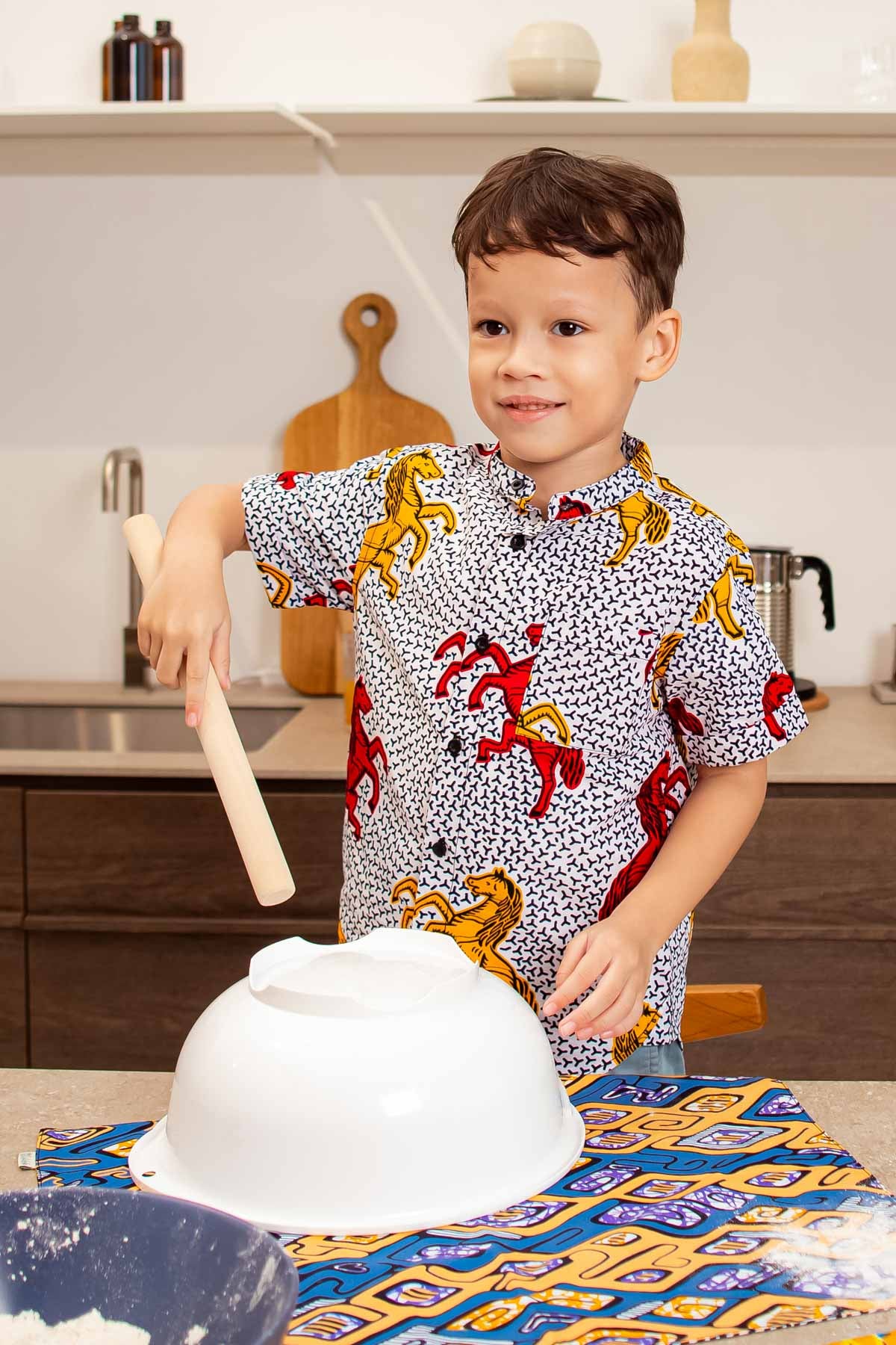 Kali Boys Shirt - White Jumping Horses