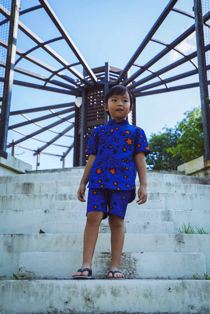 Zaci Chino Shorts OA Kids Ankara Wax Print OliveAnkara