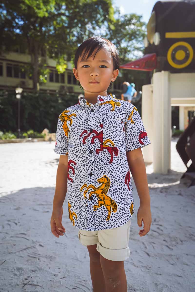 Kali Boys Shirt - White Jumping Horses