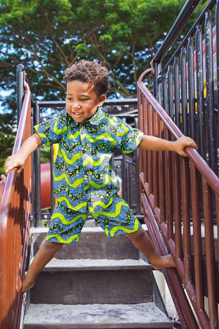 Zaci Chino Shorts OA Kids Ankara Wax Print OliveAnkara