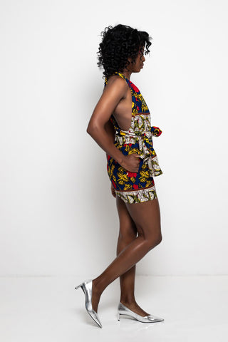 Chinwe Shorts Infinity Romper Ankara Wax Print OliveAnkara