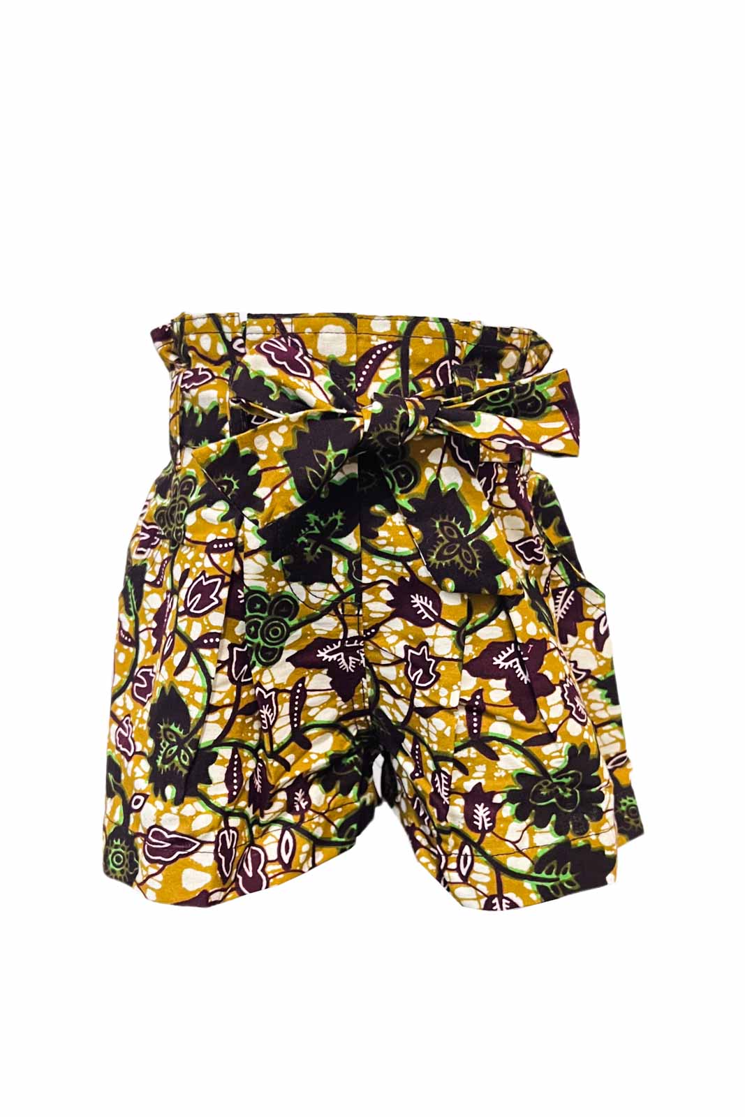 Safwa Bermuda Shorts With Sash Belt - Green/Yellow Pepperleaf Print