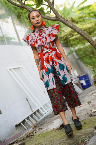 Taraji Shirt Ankara Wax Print OliveAnkara