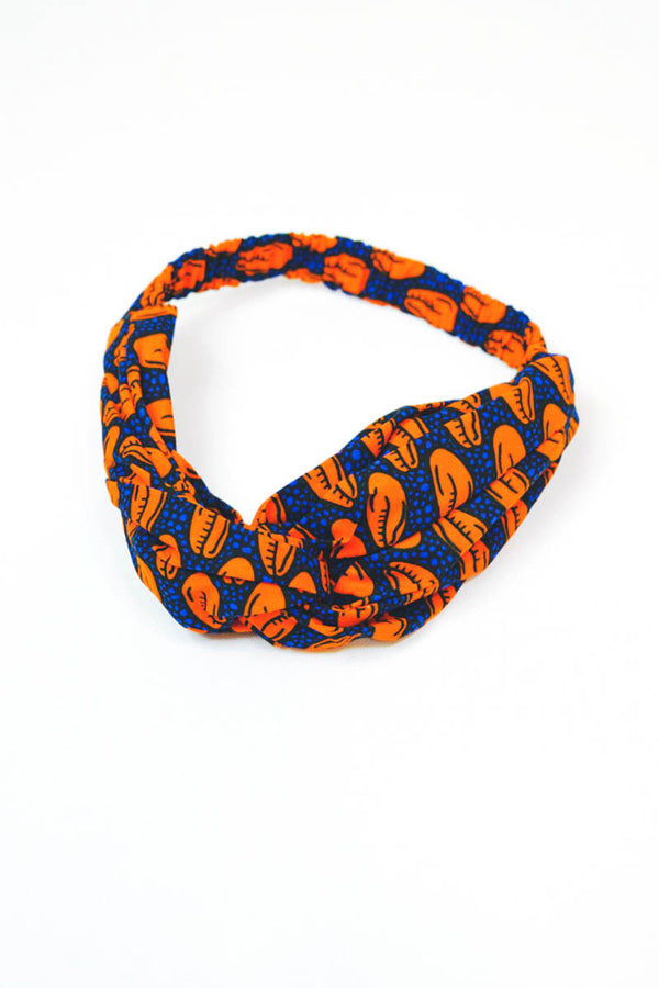 Kaela Turban Headband - Cowrie Blue/Orange