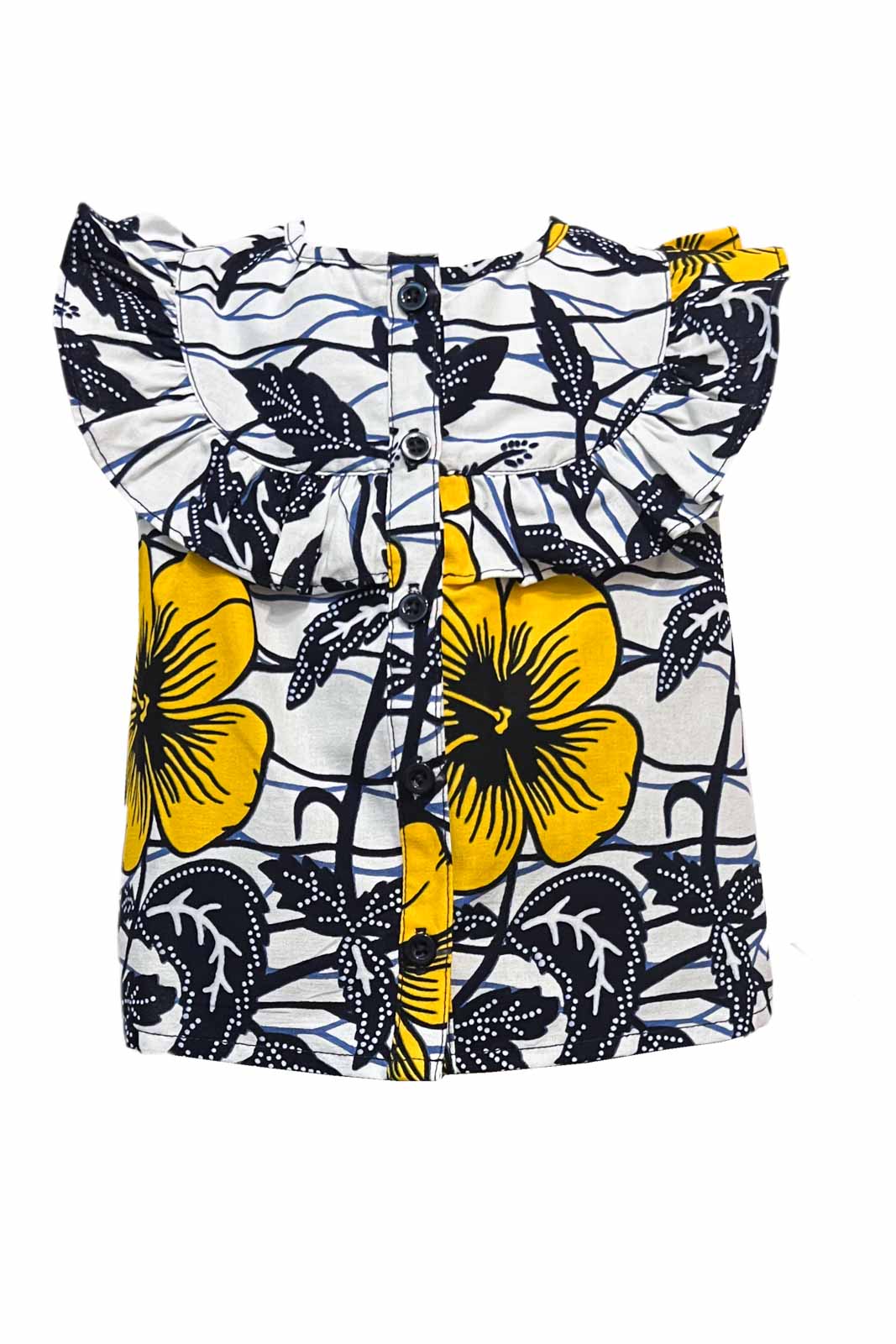 Verana Frill top - White/Yellow Hibiscus Print